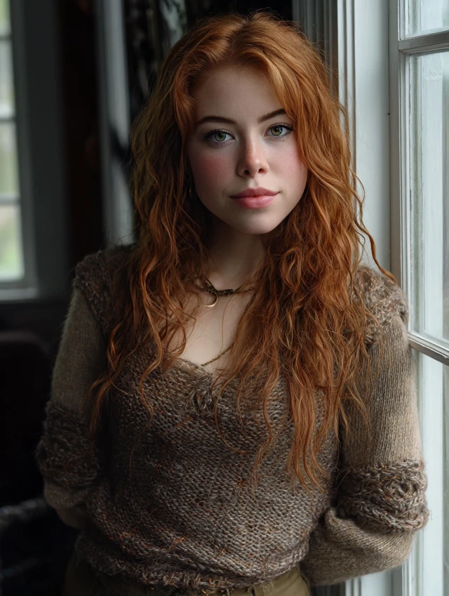 Young Woman with Auburn Hair and Hazel Eyes
