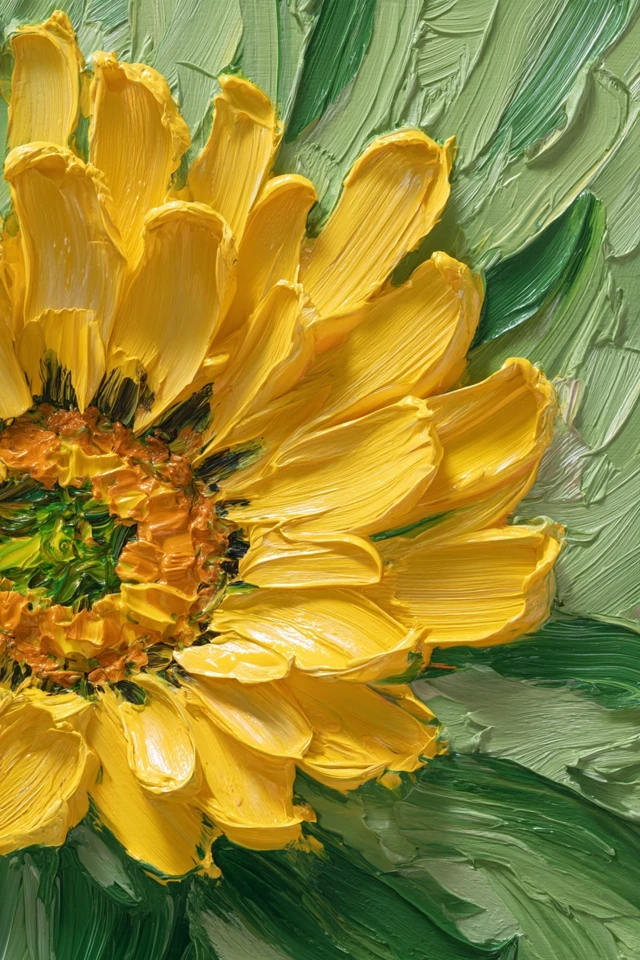 Sunflower Impasto Painting Close Up