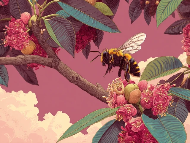 Bee Collecting Nectar Illustration in Miyazaki Style