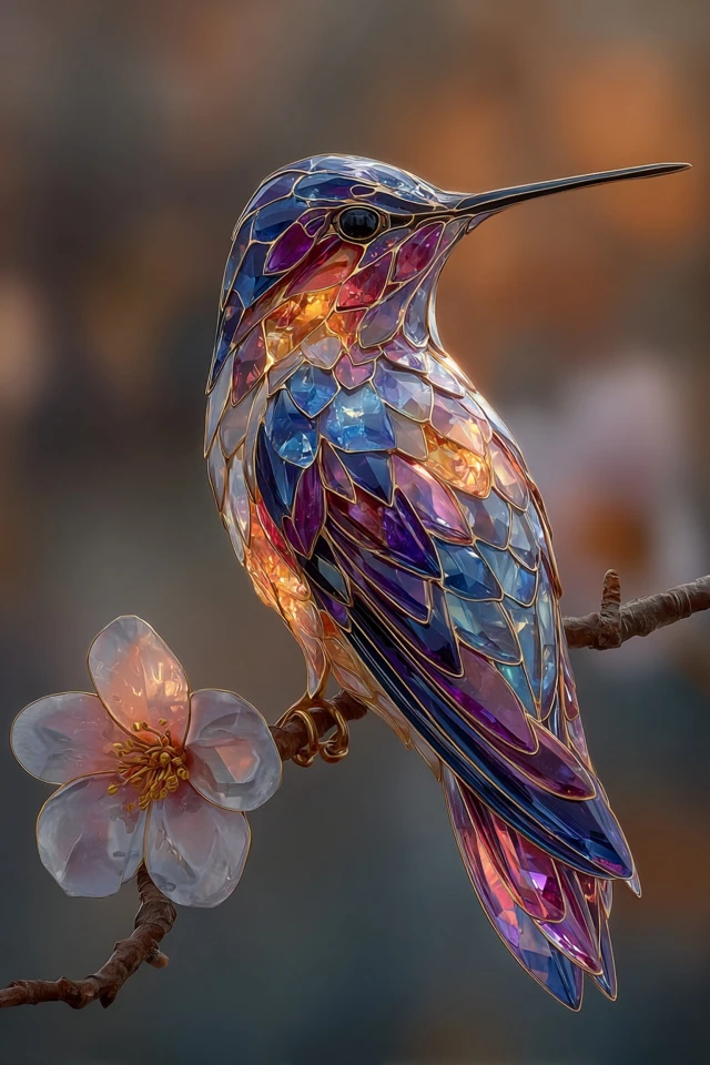 Crystal Hummingbird Gemstone Art