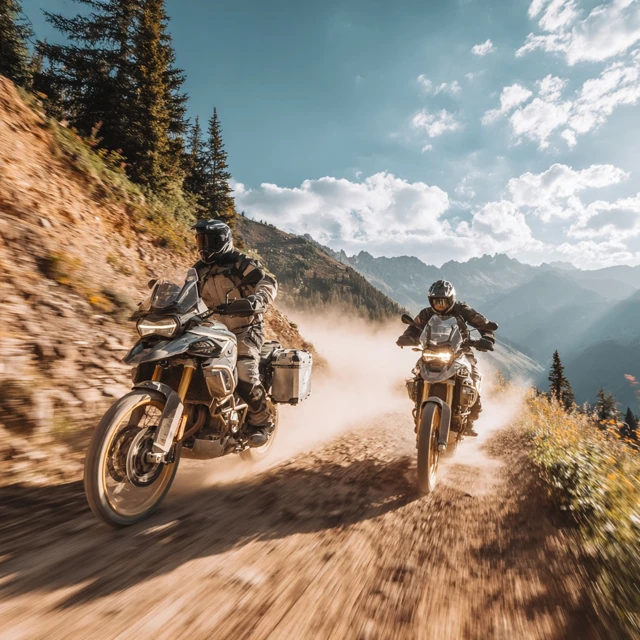 Adventure Motorcycles Riding on Mountain Path