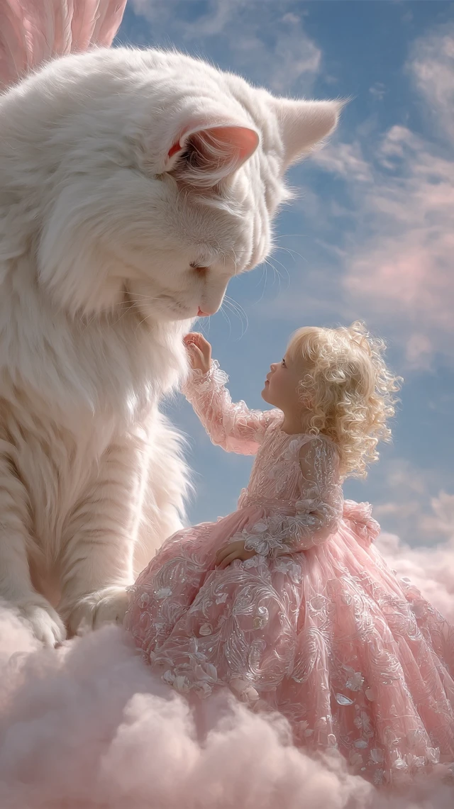Fantasy Child and Cat Dreamscape Photo Realism