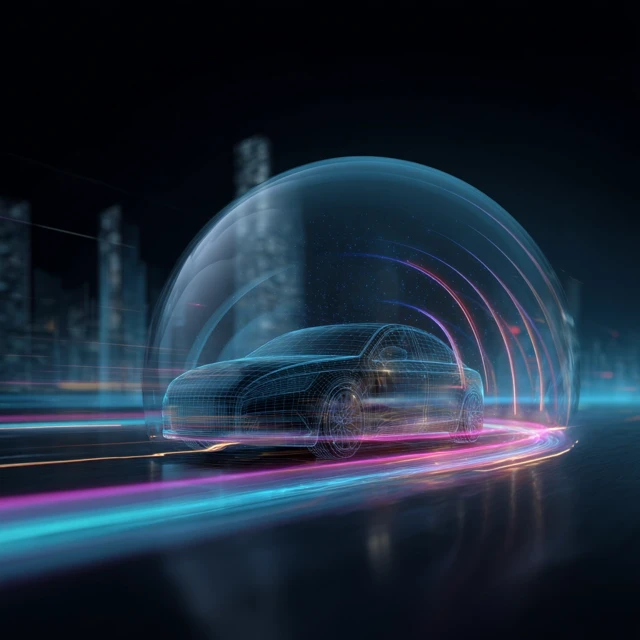 Futuristic Autonomous Vehicle Radar System Visualization