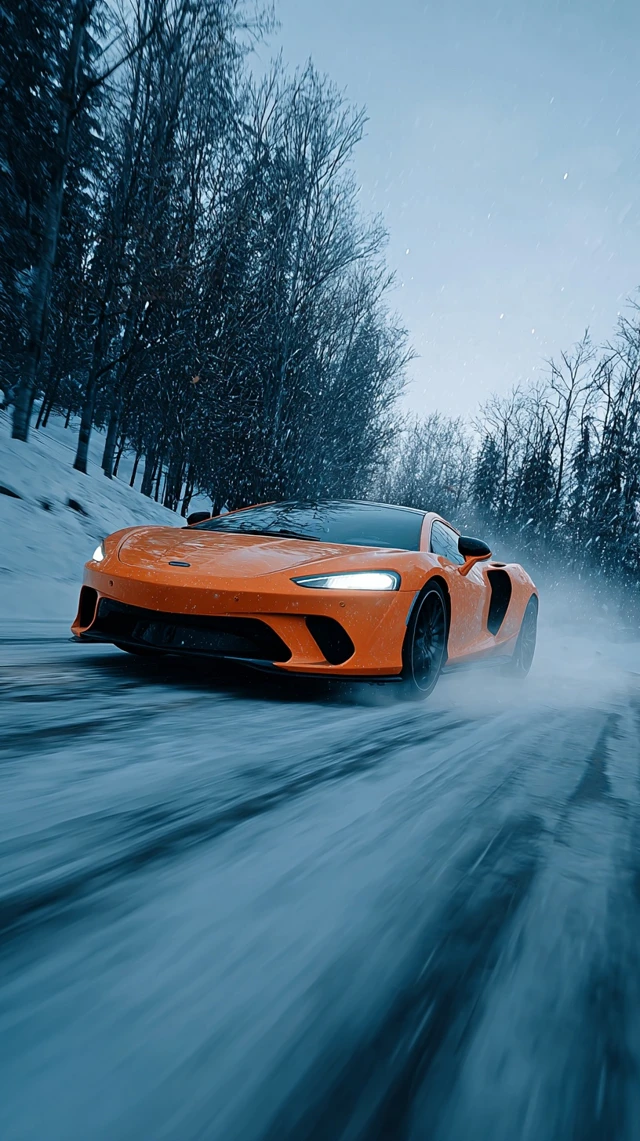Sports Car Racing Fast in Winter Snow