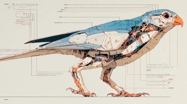 Robot Bird Anatomy Side View Illustration