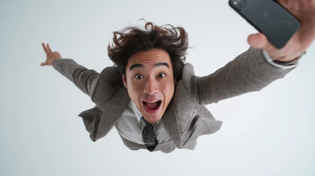 Man Falling Smartphone Selfie Fashion Suit