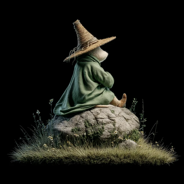 Snufkin Moomin 3D Render on Stone
