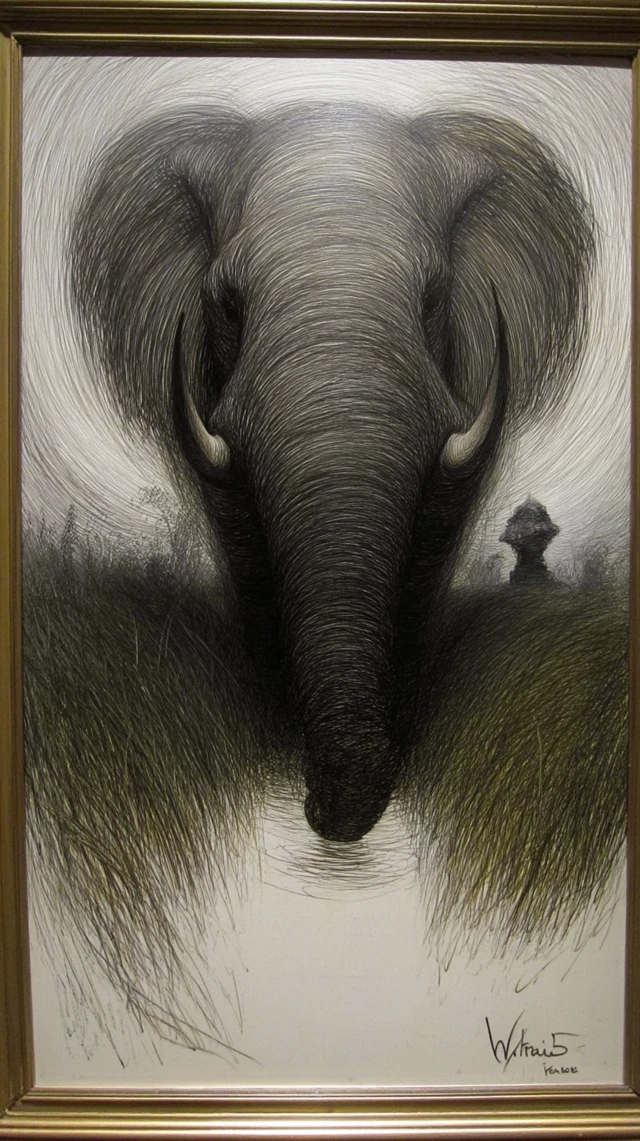 African Elephant Portrait by Alfred Kubin