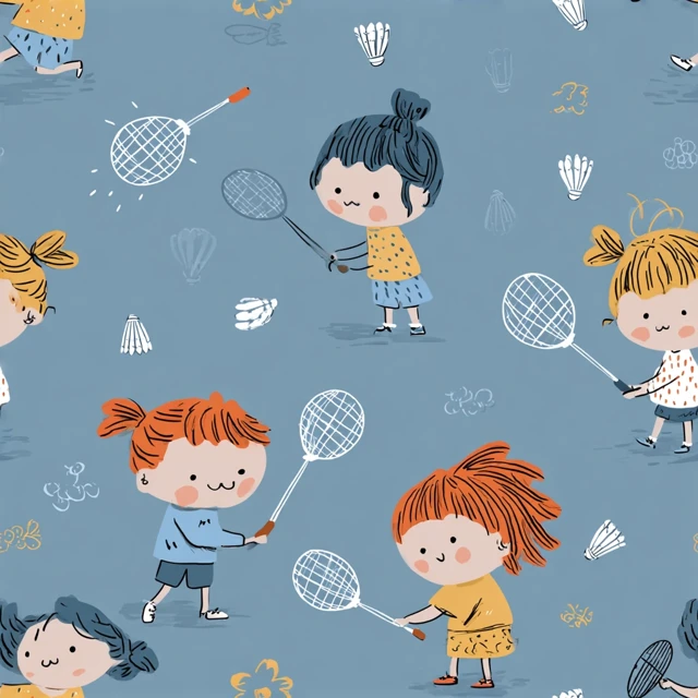 Girls Playing Badminton Cartoon Illustration