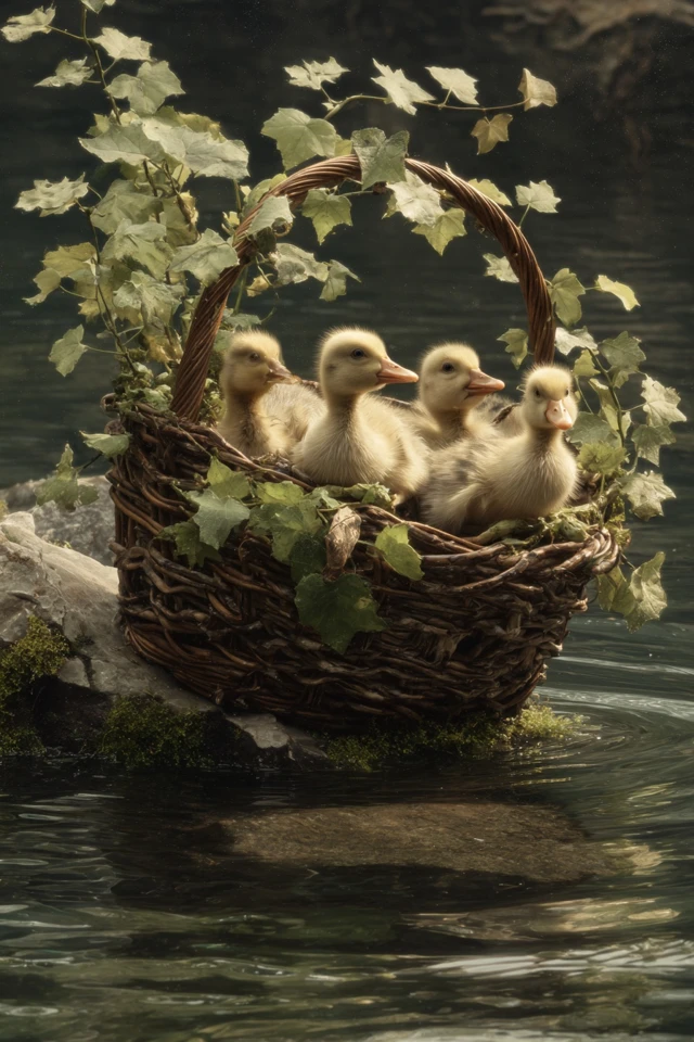 Goslings in a Basket Natural Artistic Render