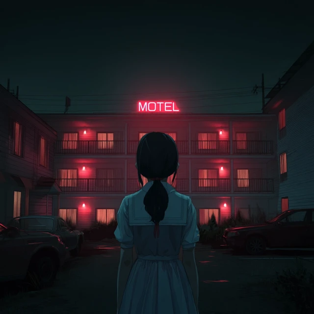 Anime Girl at Motel Night Scene