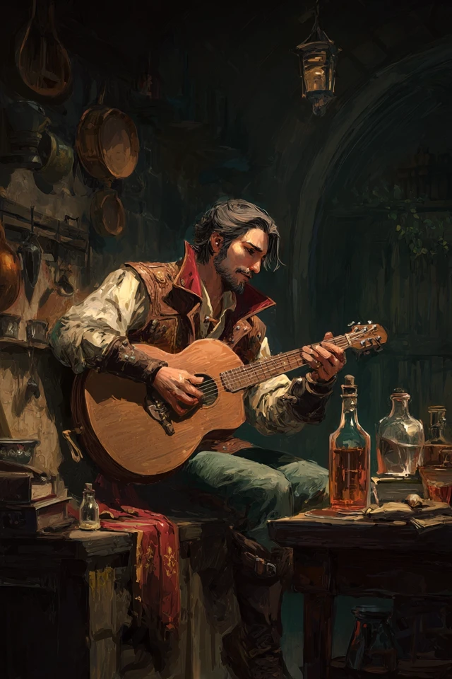 Jaskier the Bard Singing in a Tavern - Fantasy Art
