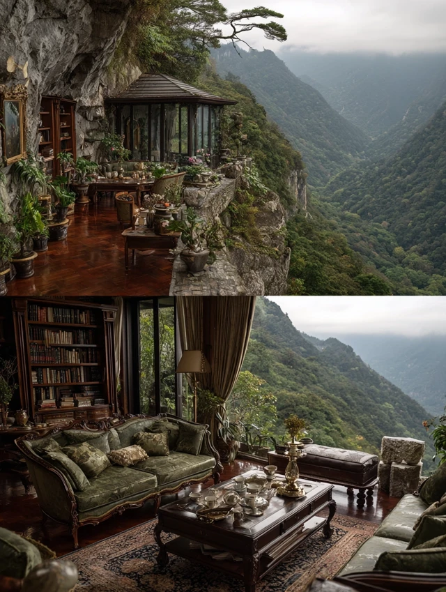 Cliff House Interior Luxury View 4K
