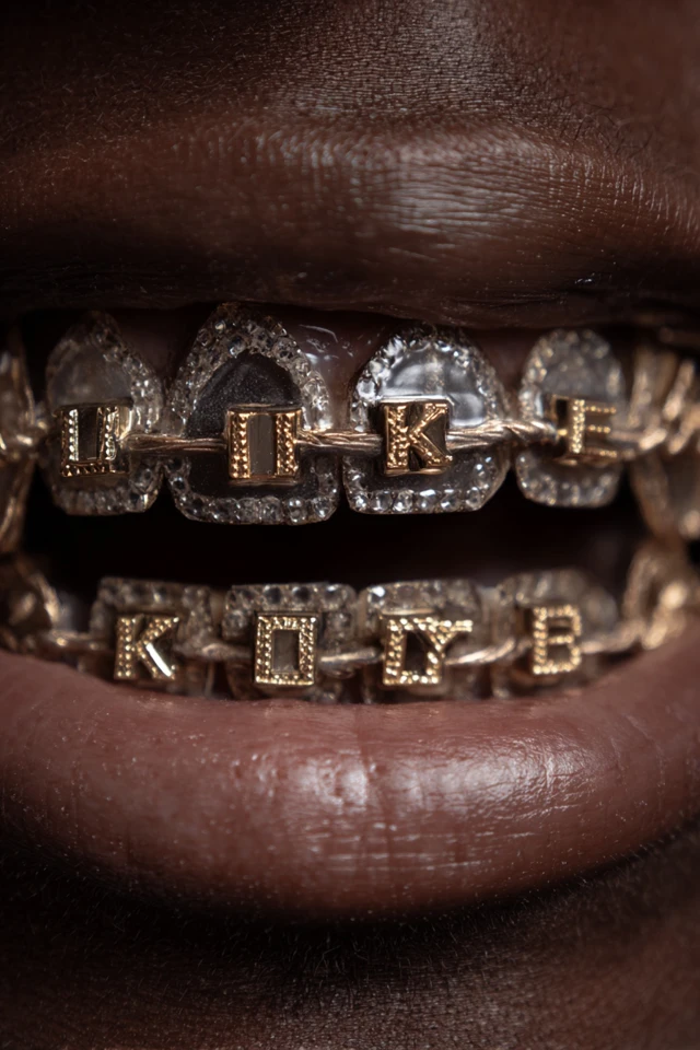 Diamond Grill I LIKE BOYS Gold Letters Closeup