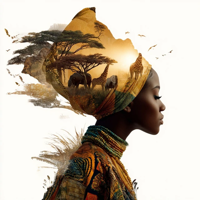 African Art Double Exposure Nigerian Woman