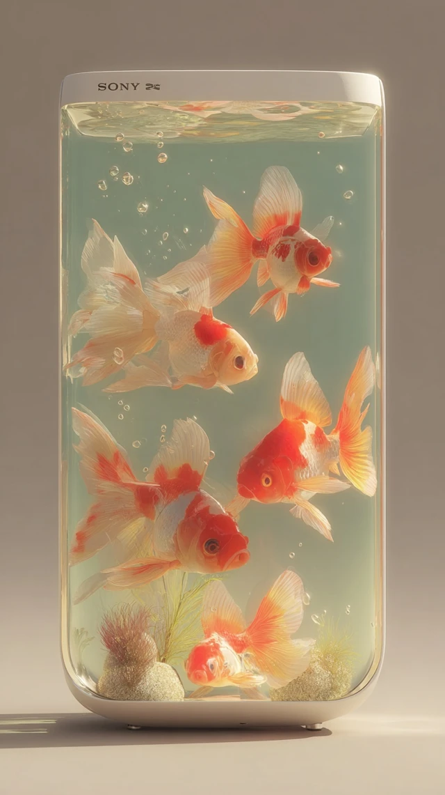 PS5 Console with Aquarium Goldfish Inside Surreal Product Photo