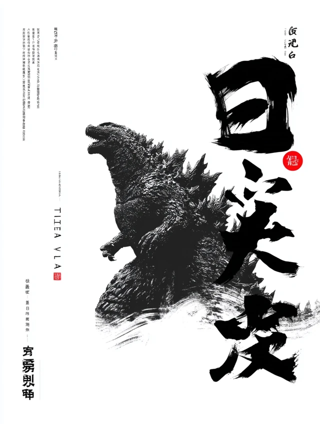 Godzilla in Chinese Ink Painting Style