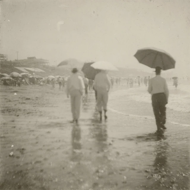 Beach Scene with Umbrellas 1913 Vintage Photograph
