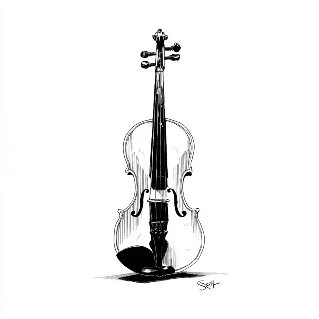 Black and White Cartoon Violin Illustration