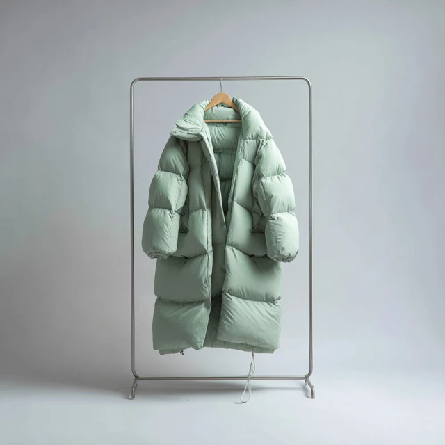 Mint Green Oversized Down Coat on Hanger