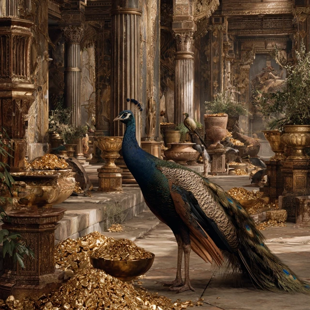 Photorealistic Peacock in a Golden Throne Room