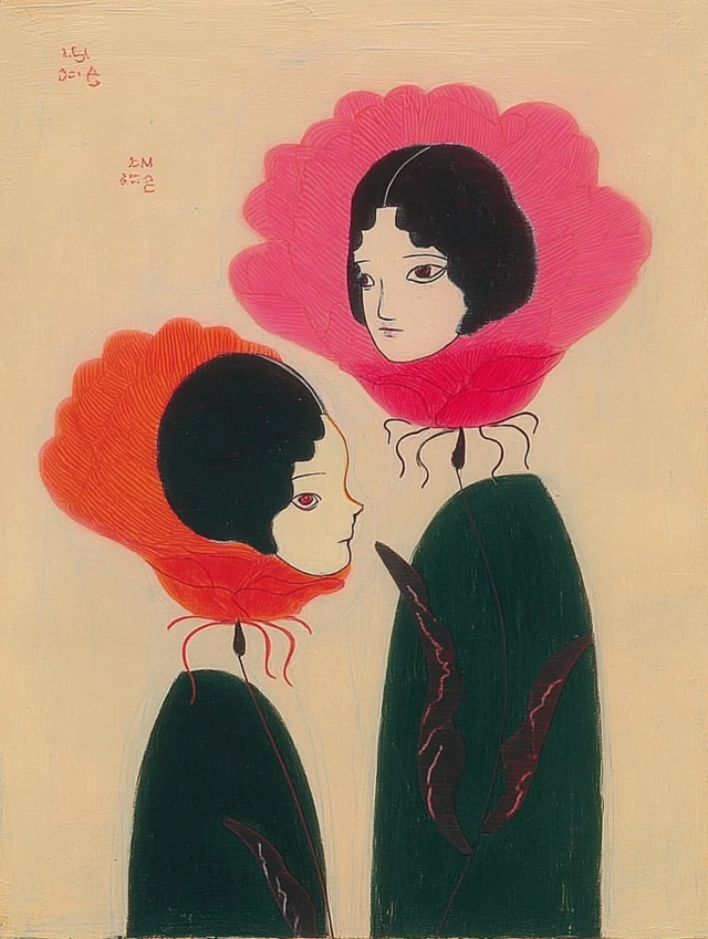 Flowers with Human Heads Talking Oil Painting