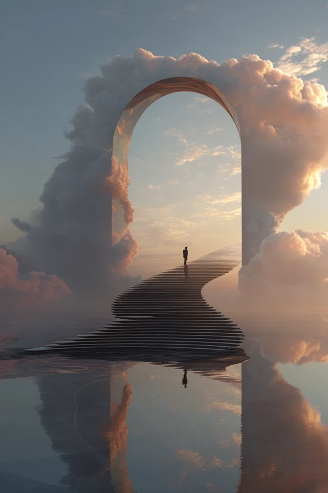 Dreamlike Archway Staircase into the Sky