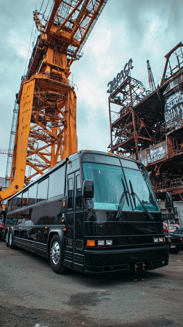 Techno Bus in Abandoned Car Dump Cyberpunk Scene