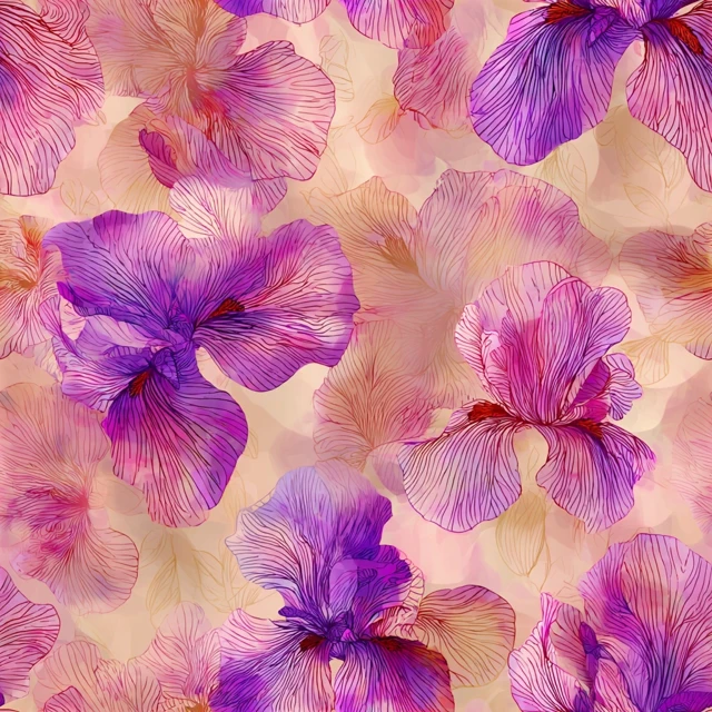 Elegant Iris Flower Pattern Watercolor Beige Background