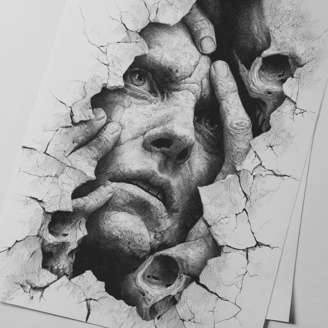 Hyperrealistic Skull Art Black and White Illustration