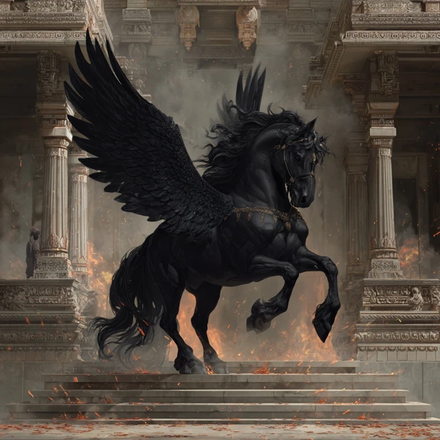 Black Pegasus on Hindu Temple Steps