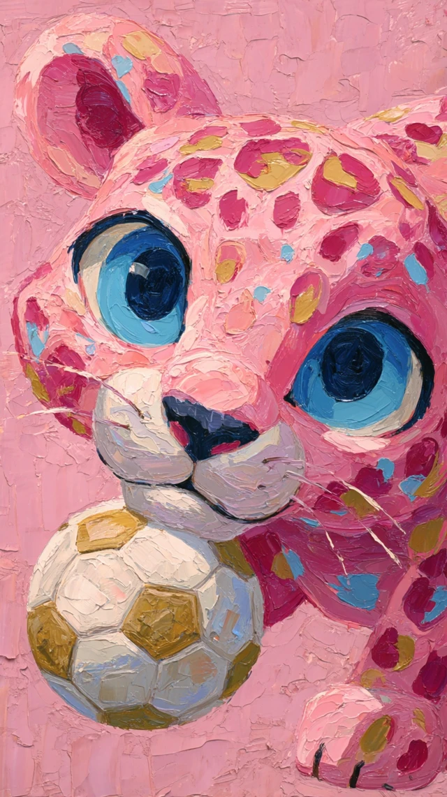 Cute Pink Leopard Soccer Painting