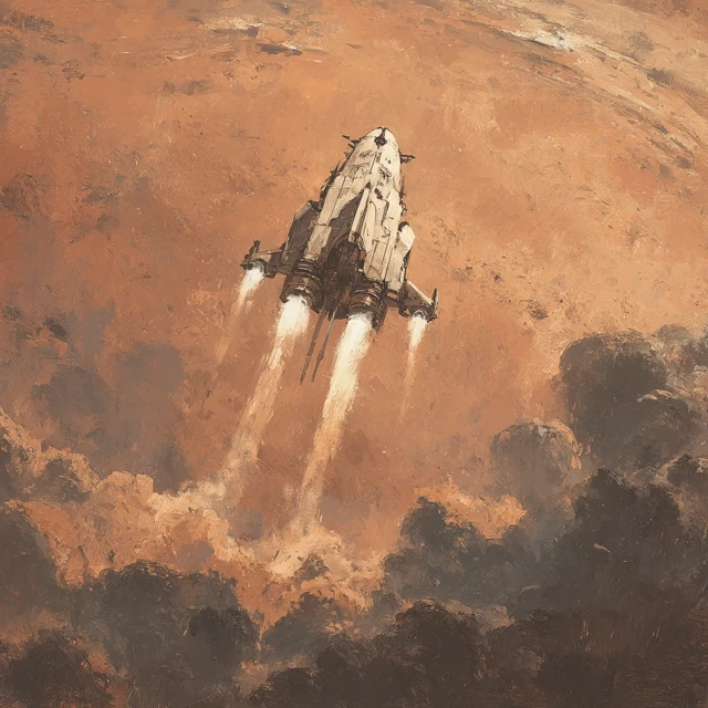 Spaceship over Mars Valles Marineris Digital Painting