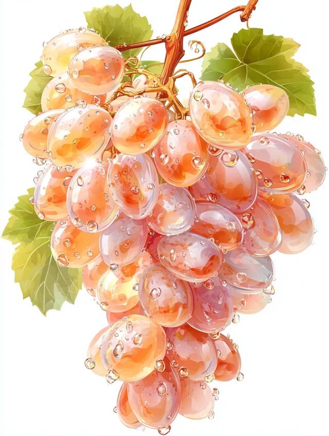 Photorealistic Grapes with Water Droplets Fresh Fruit Cluster