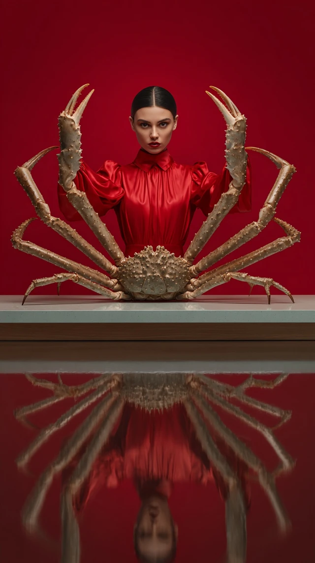 Fashion Portrait Woman with Crab Dramatic Surrealism