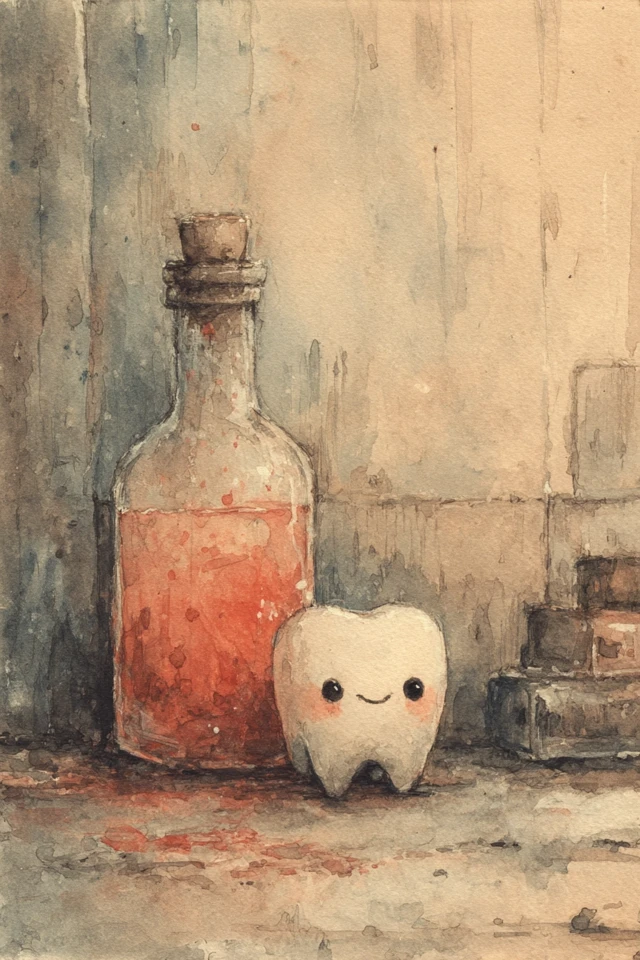 Cute Cartoon Tooth with Bottle Illustration