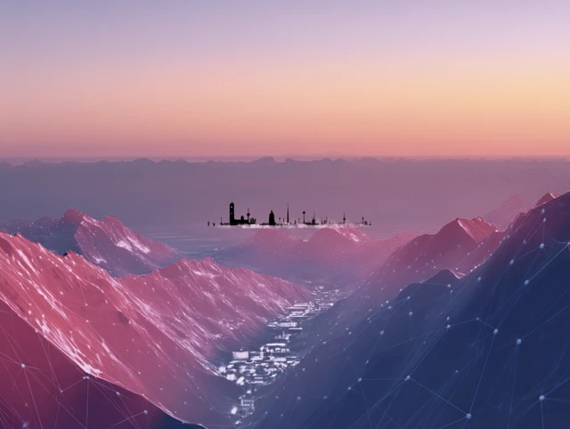 Munich Skyline and Data Mountains Art