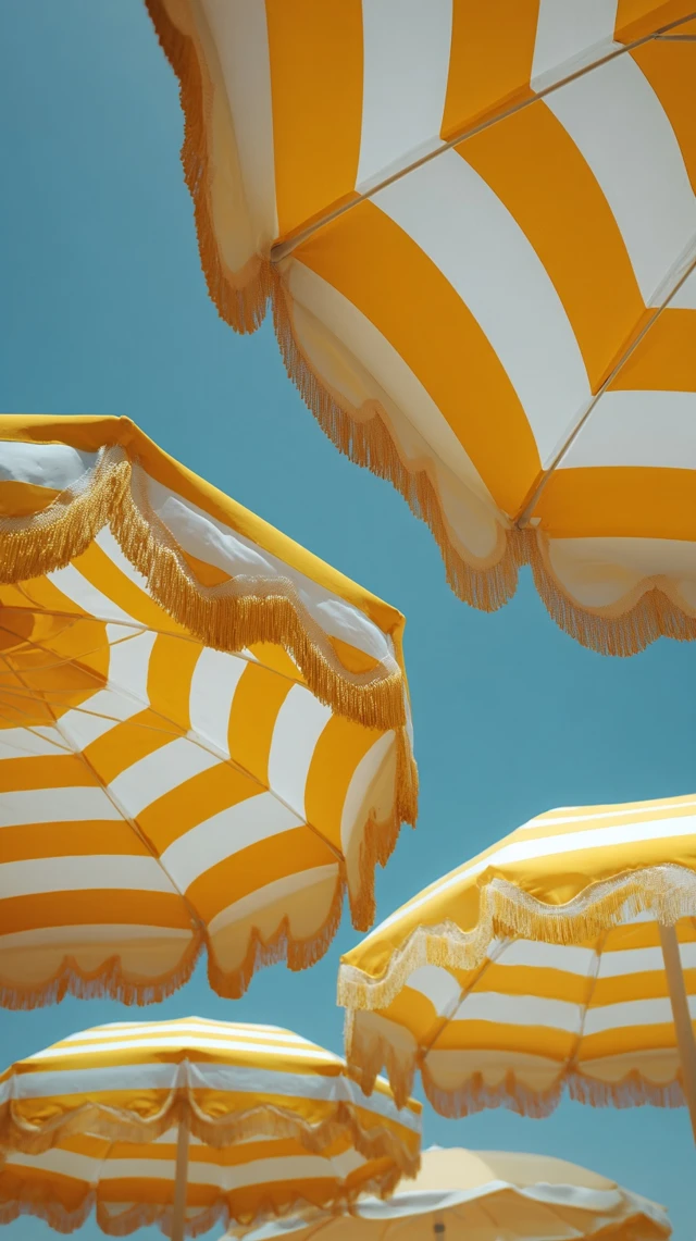 Vintage Beach Umbrellas Yellow and White
