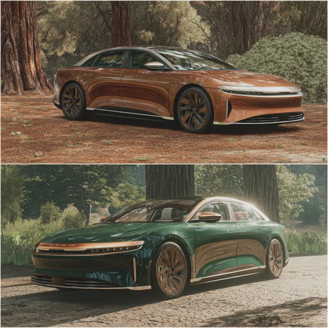 Lucid Air Brown Green Electric Car Photography