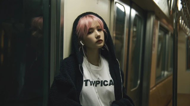 Japanese Woman on Subway at Night - Moody Photography