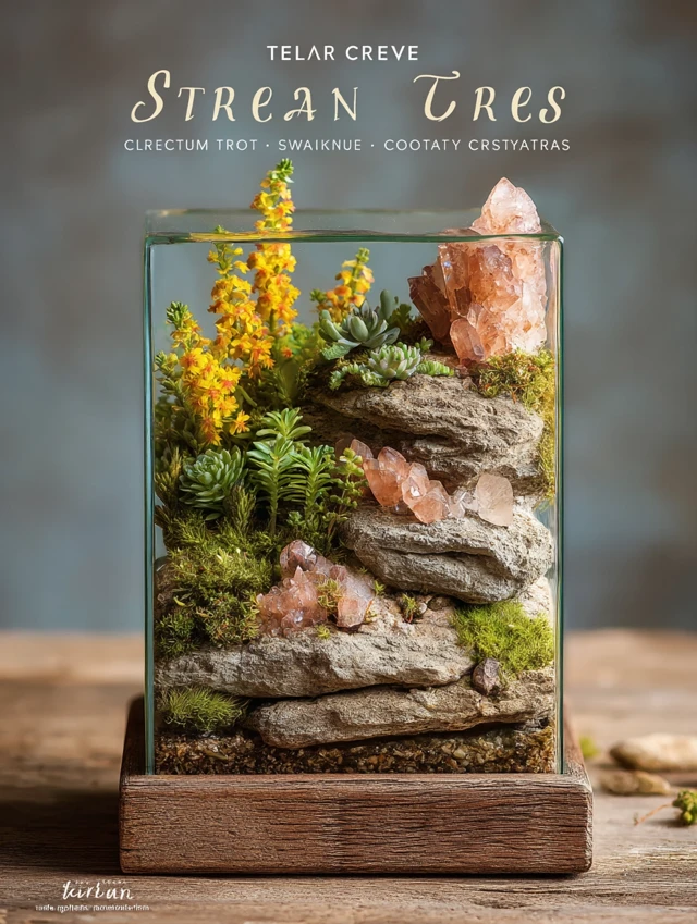Miniature Terrarium with Crystals and Plants