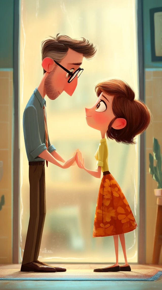 Pixar Style Artwork Man and Woman Touching Palms