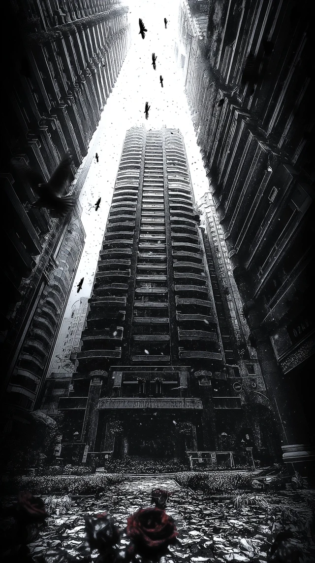 Ravens Over High-Rise: Dark Cityscape