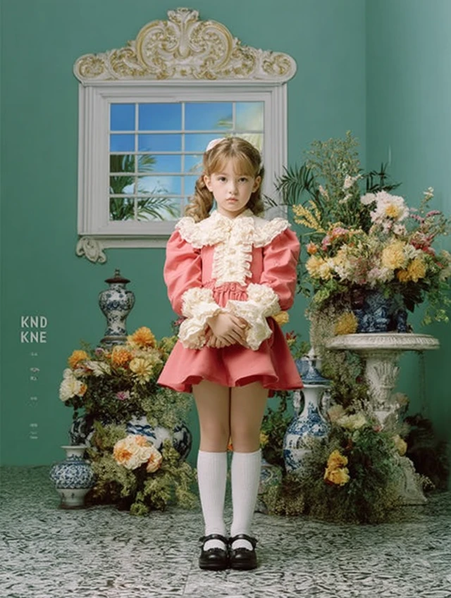 Cute Girl in Pink Dress Victorian Room Portrait