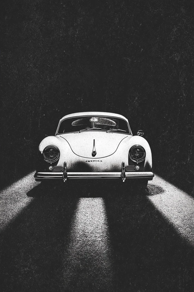 Porsche Speedster Retro Black and White Photo