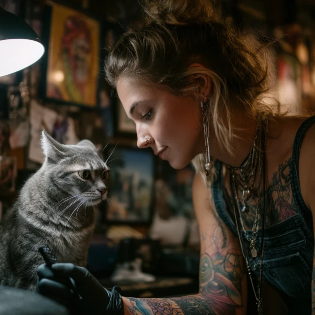 Cat Tattoo Love  Touching Moment of Art and Affection