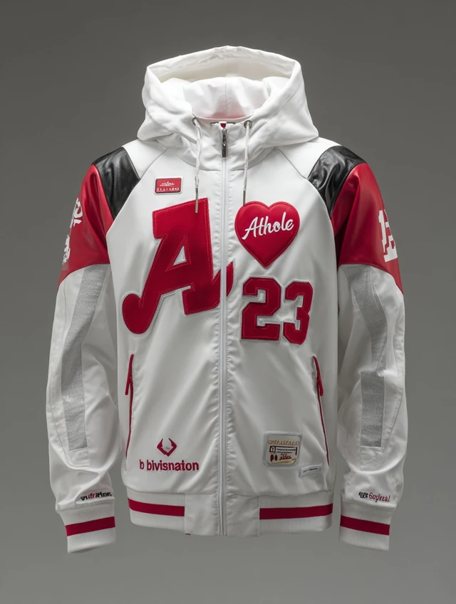 Mens Red and White Baseball Hoodie Jacket