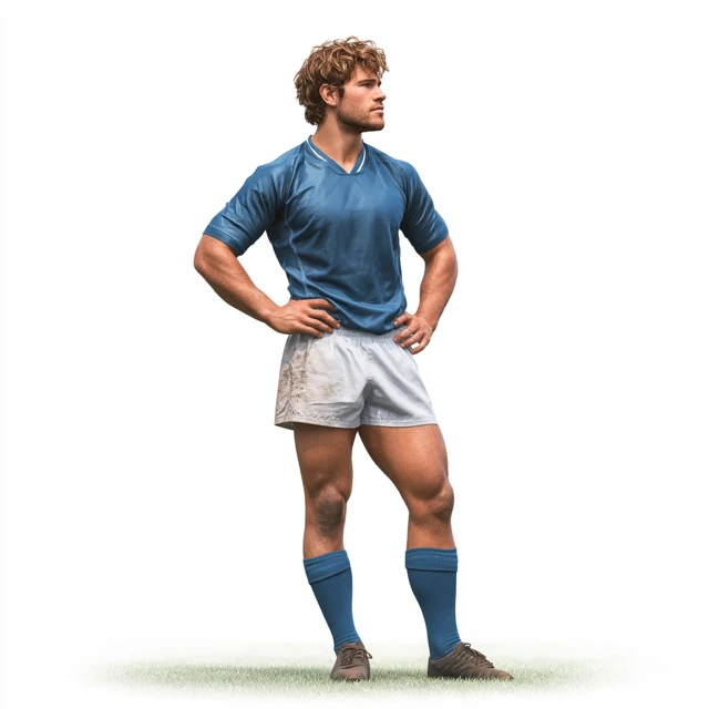 Rugby Player Observing Opponent Photorealistic Image