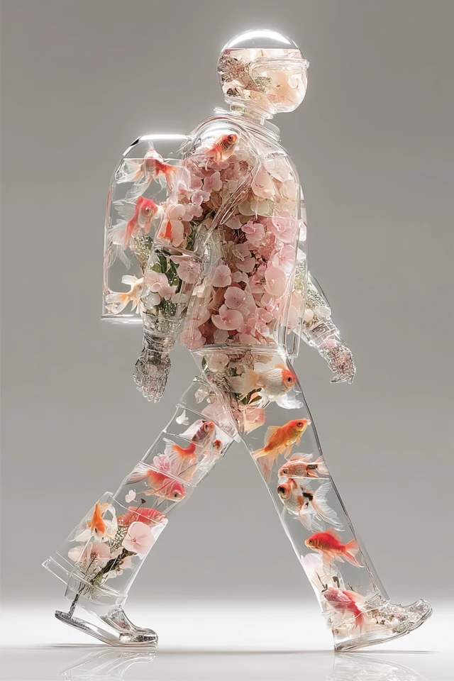 Glass Figure with Goldfish: Surreal Art