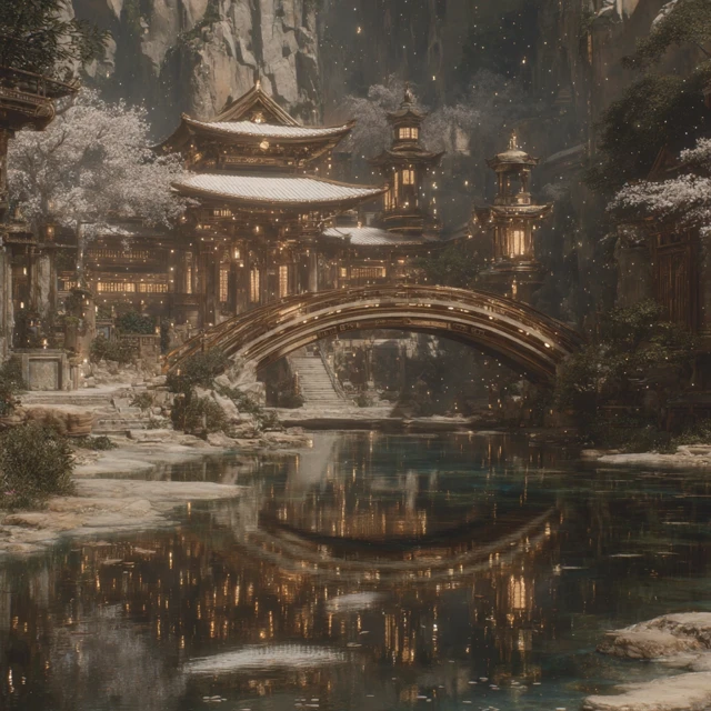 Detailed Temple Bridge Reflection